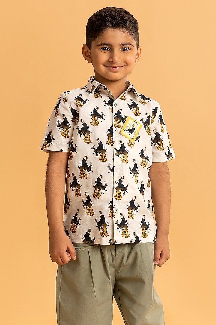 Ivory Cotton Printed Shirt For Boys by Ankid at Pernia's Pop Up Shop