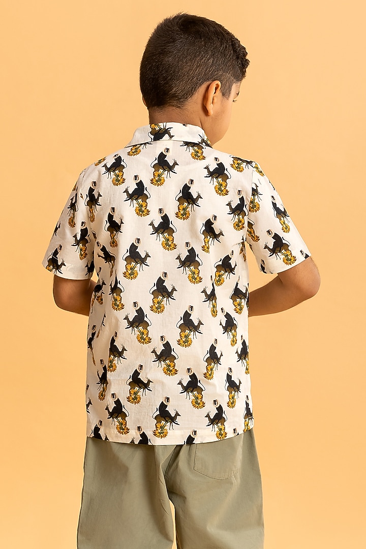 Ivory Cotton Printed Shirt For Boys by Ankid at Pernia's Pop Up Shop
