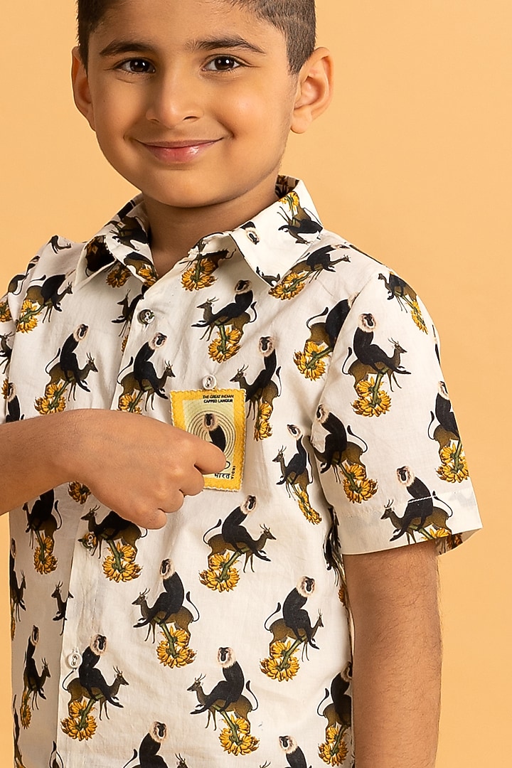 Ivory Cotton Printed Shirt For Boys by Ankid at Pernia's Pop Up Shop