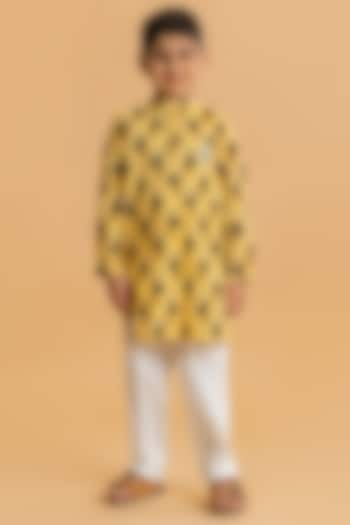 Yellow Cotton Printed Kurta Set For Boys by Ankid