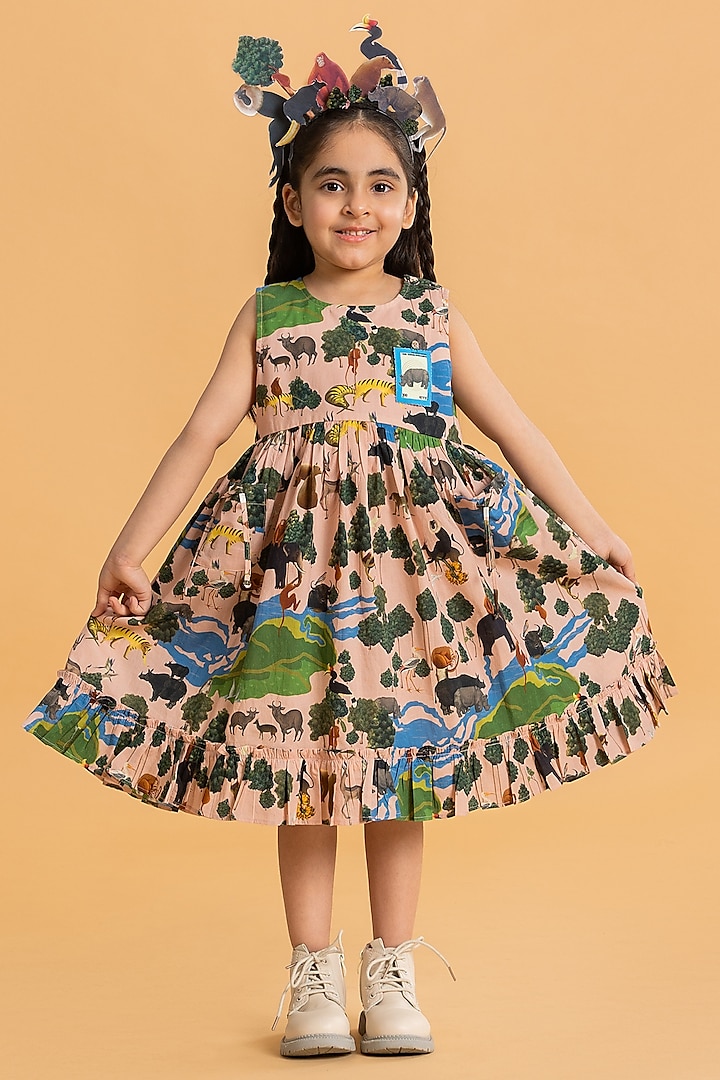 Blush Cotton Printed Ruffled Dress For Girls by Ankid at Pernia's Pop Up Shop