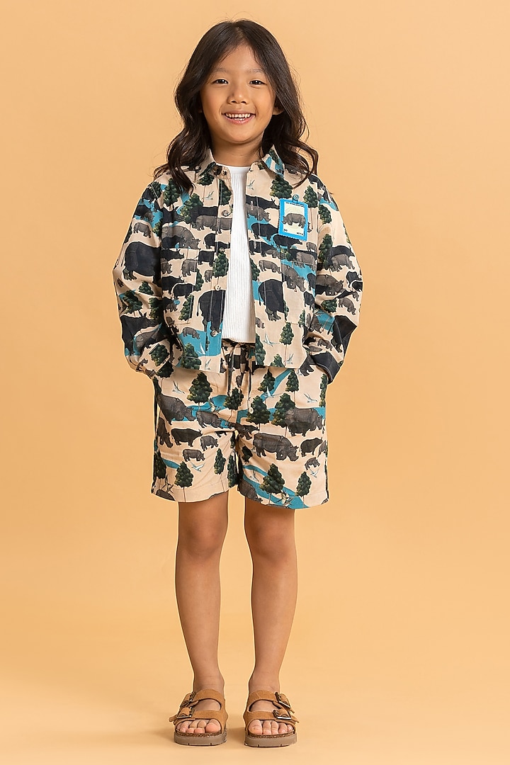 Latte Cotton Printed Co-Ord Set For Girls by Ankid