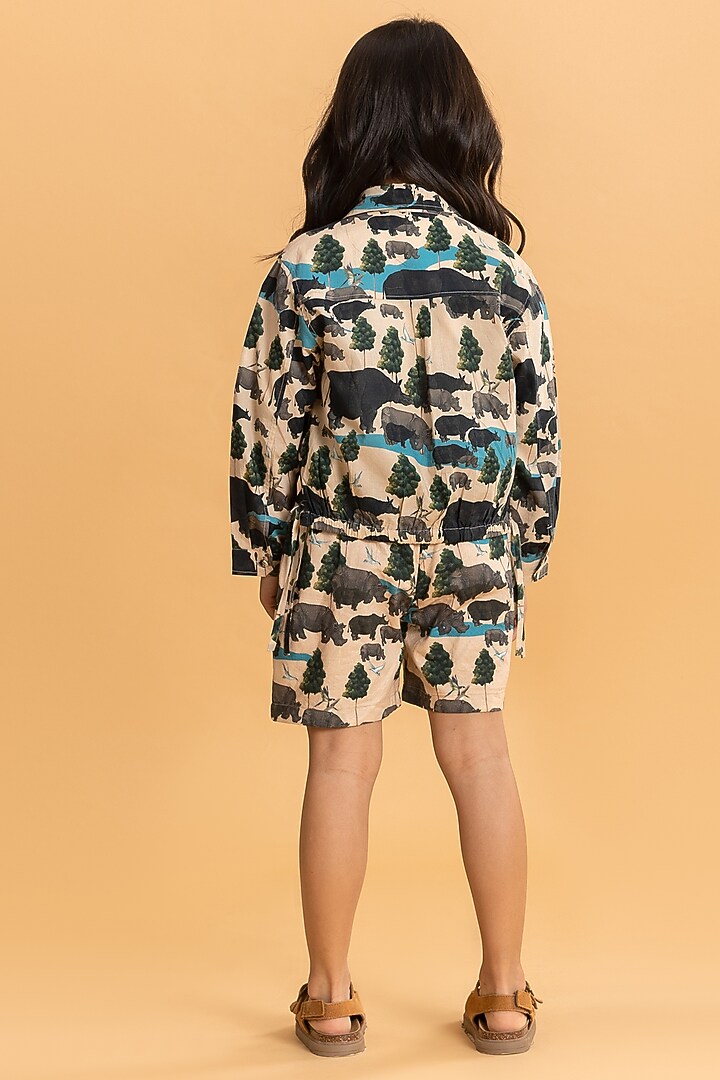 Latte Cotton Printed Co-Ord Set For Girls by Ankid at Pernia's Pop Up Shop