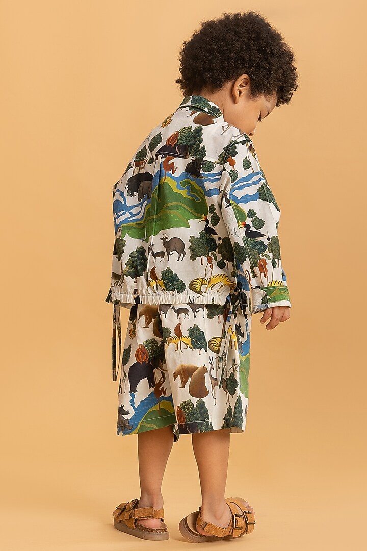 Ivory Cotton Printed Co-Ord Set For Boys by Ankid at Pernia's Pop Up Shop