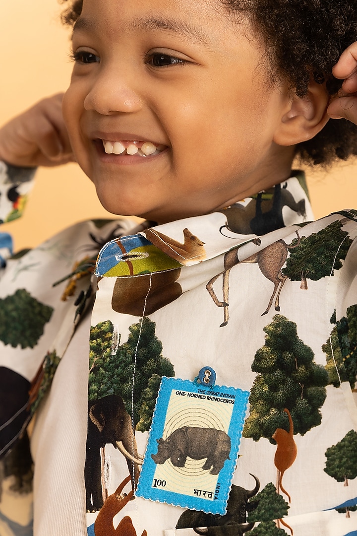 Ivory Cotton Printed Co-Ord Set For Boys by Ankid at Pernia's Pop Up Shop