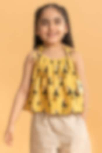 Yellow Cotton Printed Top For Girls by Ankid at Pernia's Pop Up Shop