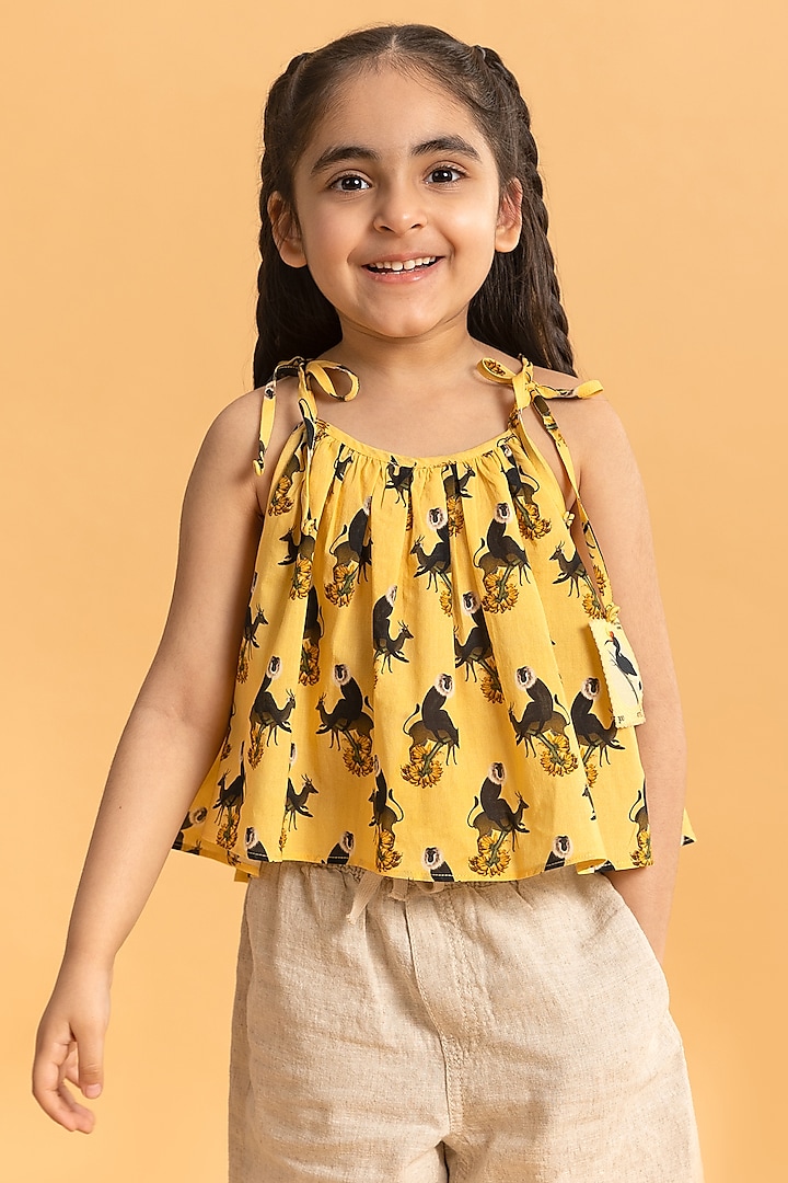 Yellow Cotton Printed Top For Girls by Ankid at Pernia's Pop Up Shop