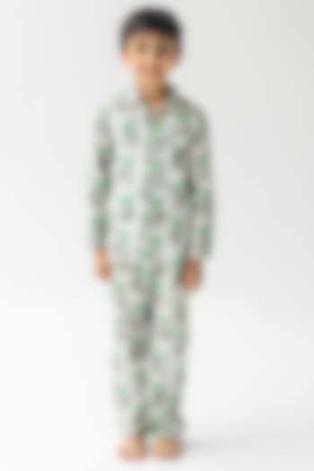 Ivory Cotton Voile Digital Printed Co-Ord Set For Boys by Ankid
