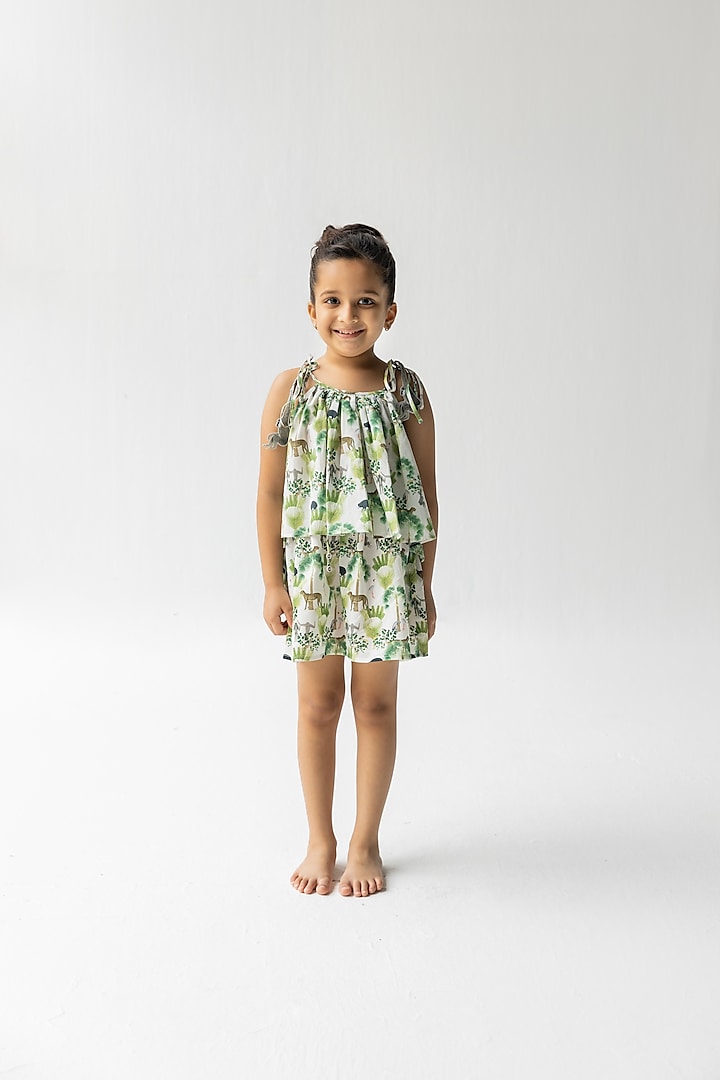 Ivory Cotton Voile Digital Printed Skirt Set For Girls by Ankid