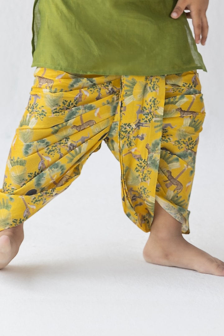 Mustard Silk Chanderi Digital Printed Bundi Jacket With Kurta Set by Ankid at Pernia's Pop Up Shop