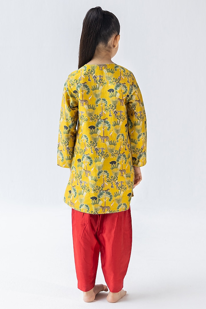 Mustard Silk Chanderi Digital Printed Kurta Set for Girls by Ankid at Pernia's Pop Up Shop
