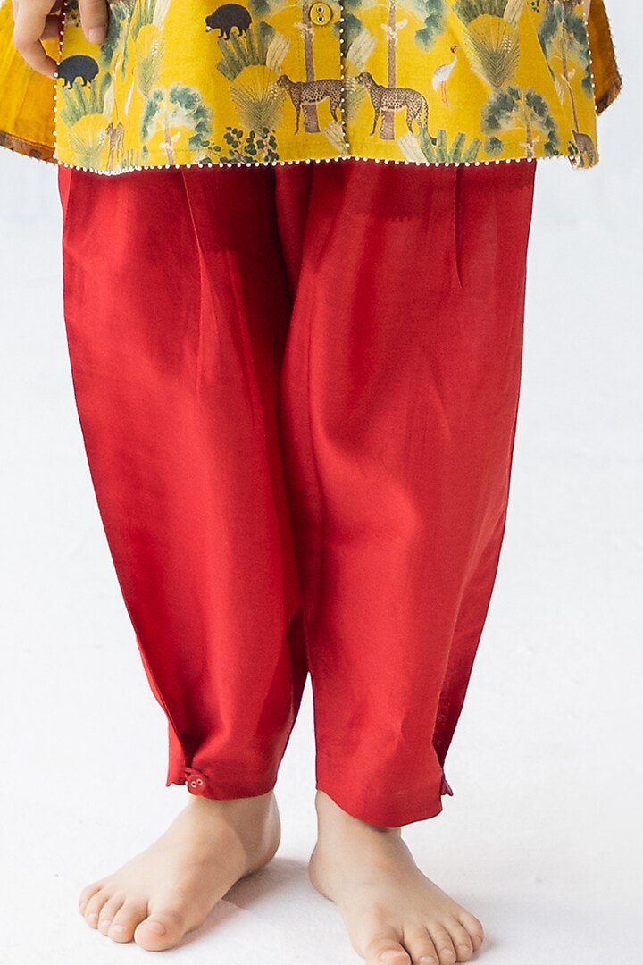 Mustard Silk Chanderi Digital Printed Kurta Set for Girls by Ankid at Pernia's Pop Up Shop