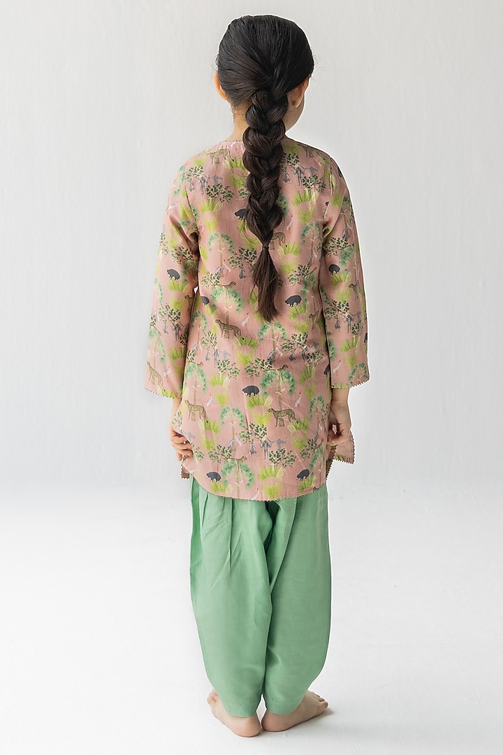 Blush Pink Silk Chanderi Digital Printed Kurta Set for Girls by Ankid at Pernia's Pop Up Shop