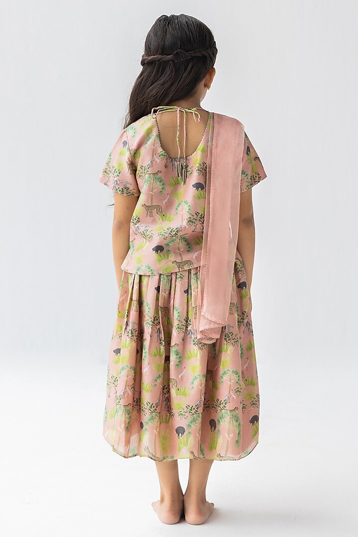 Blush Pink Silk Chanderi Digital Printed Lehenga Set for Girls by Ankid at Pernia's Pop Up Shop