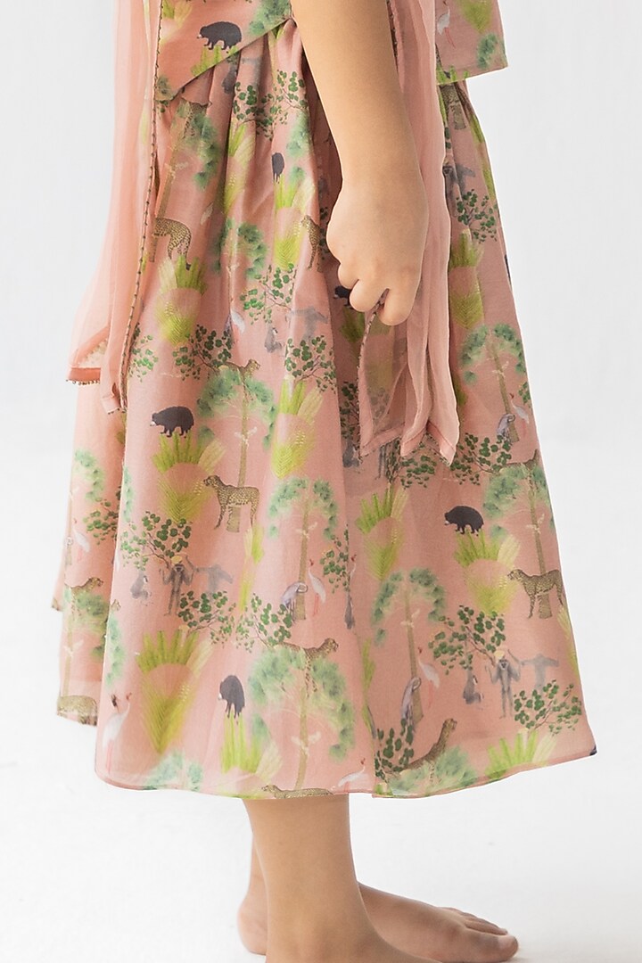 Blush Pink Silk Chanderi Digital Printed Lehenga Set for Girls by Ankid at Pernia's Pop Up Shop