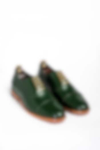 Bottle Green Leather Formal Shoes by Aniket Gupta