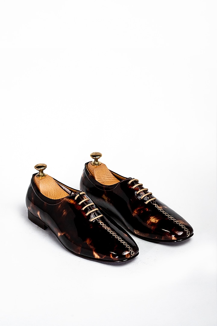 Chocolate Gold Leather Formal Shoes by Aniket Gupta