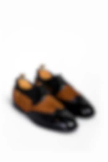 Black & Tan Leather Formal Shoes by Aniket Gupta