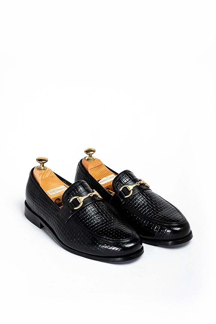 Black Leather Formal Shoes by Aniket Gupta
