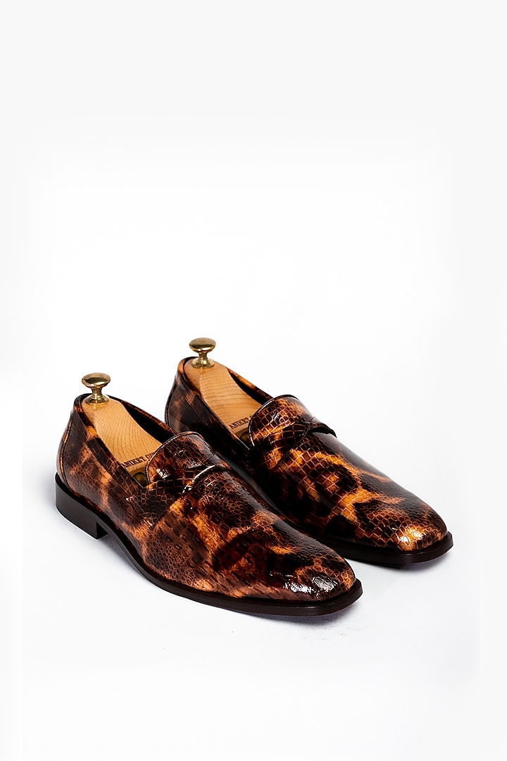 Chocolate Gold Leather Formal Shoes by Aniket Gupta
