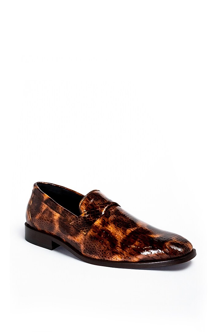 Chocolate Gold Leather Formal Shoes by Aniket Gupta at Pernia's Pop Up Shop