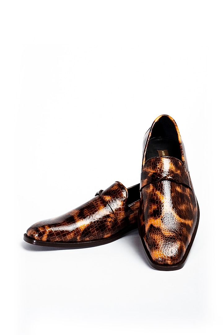 Chocolate Gold Leather Formal Shoes by Aniket Gupta at Pernia's Pop Up Shop
