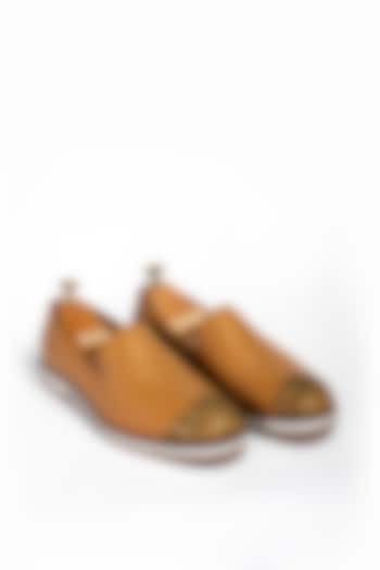 Light Tan Leather Slip-On Shoes by Aniket Gupta