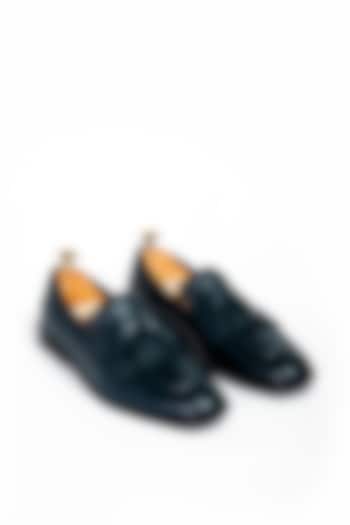 Navy Blue Leather Formal Shoes by Aniket Gupta