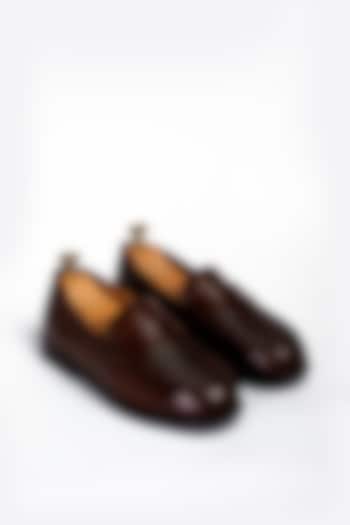 Cognac Leather Formal Shoes by Aniket Gupta