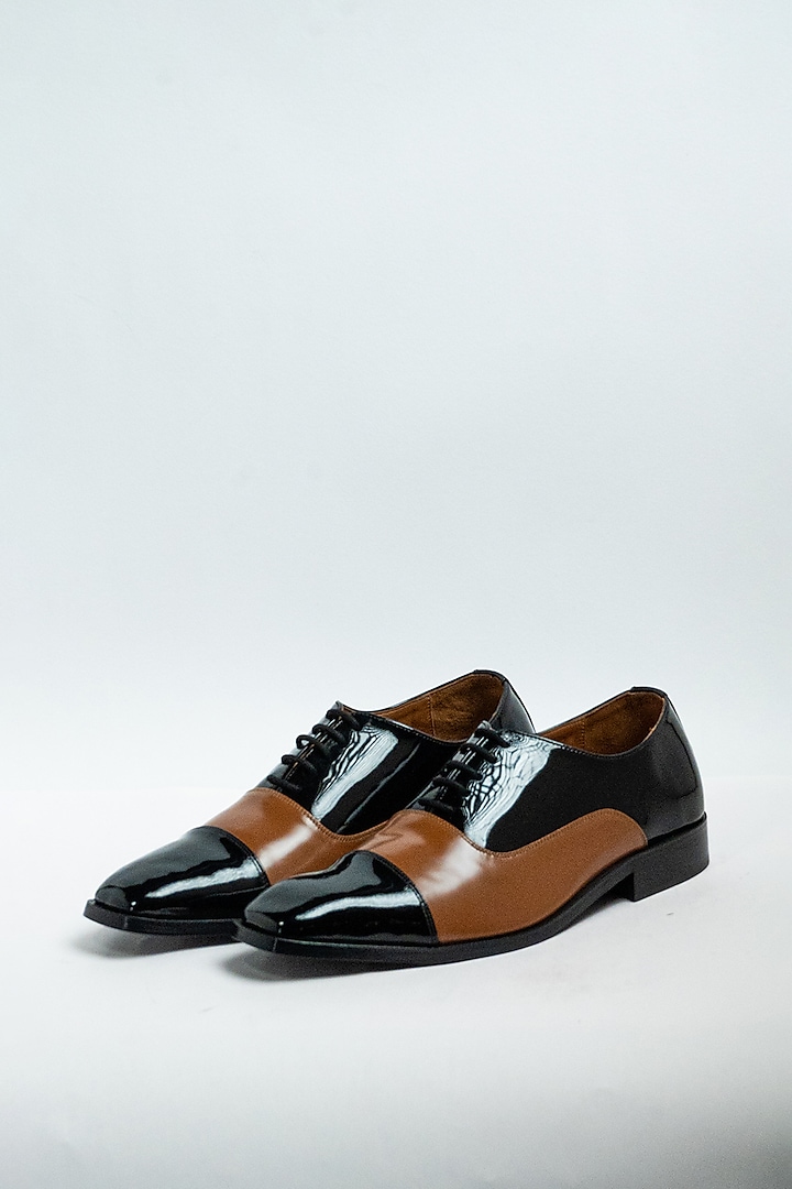 Black & Tan Genuine Leather Formal Shoes by Aniket Gupta