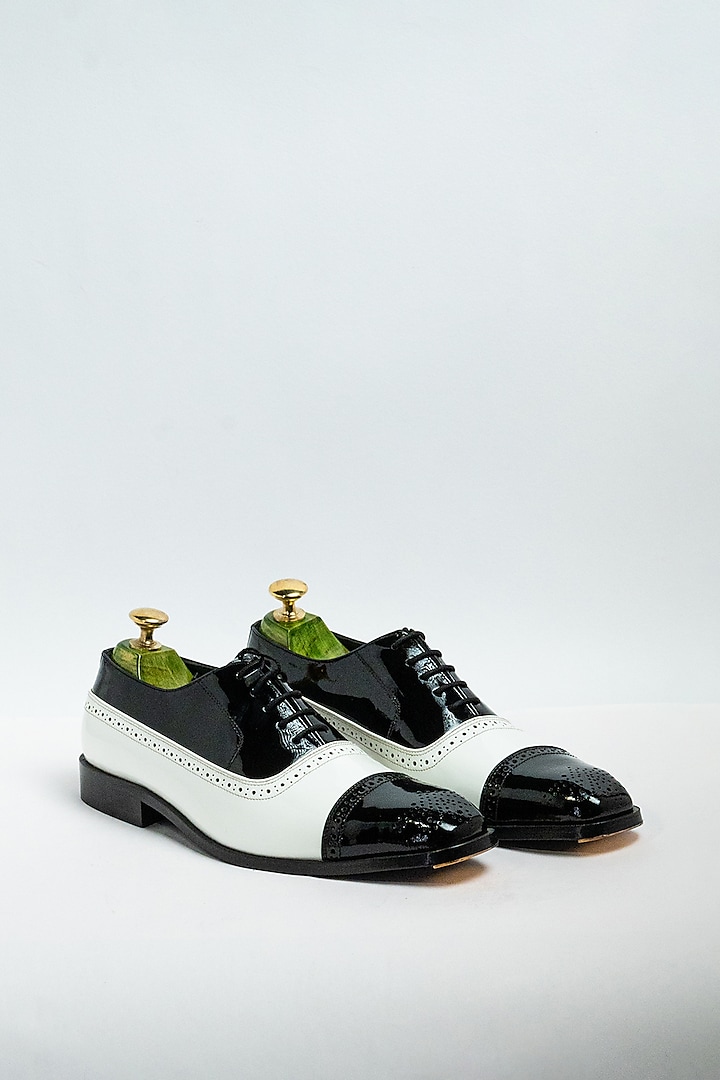 Black & White Genuine Leather Formal Shoes by Aniket Gupta at Pernia's Pop Up Shop