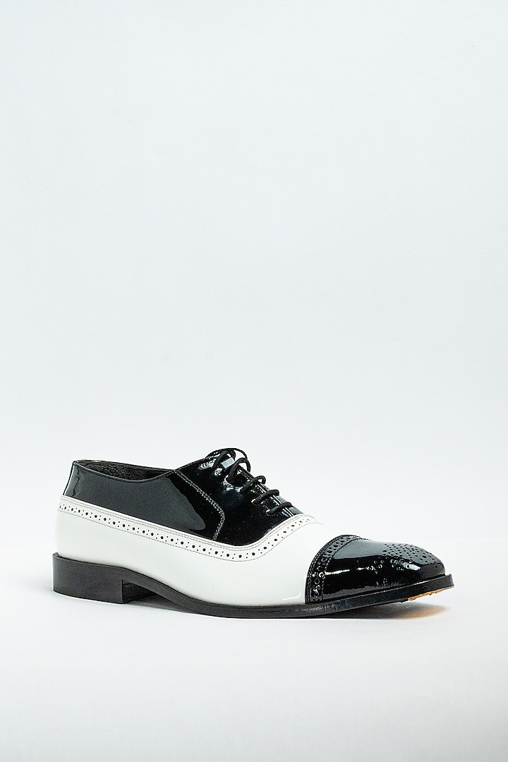 Black & White Genuine Leather Formal Shoes by Aniket Gupta at Pernia's Pop Up Shop