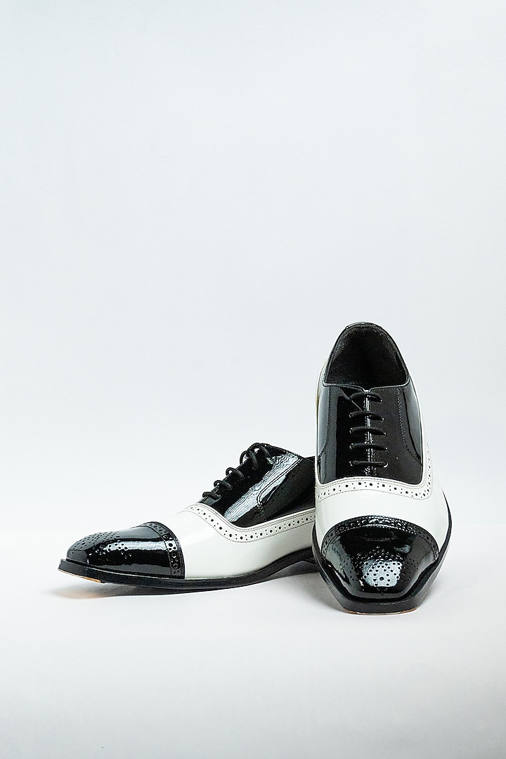 Black & White Genuine Leather Formal Shoes by Aniket Gupta at Pernia's Pop Up Shop
