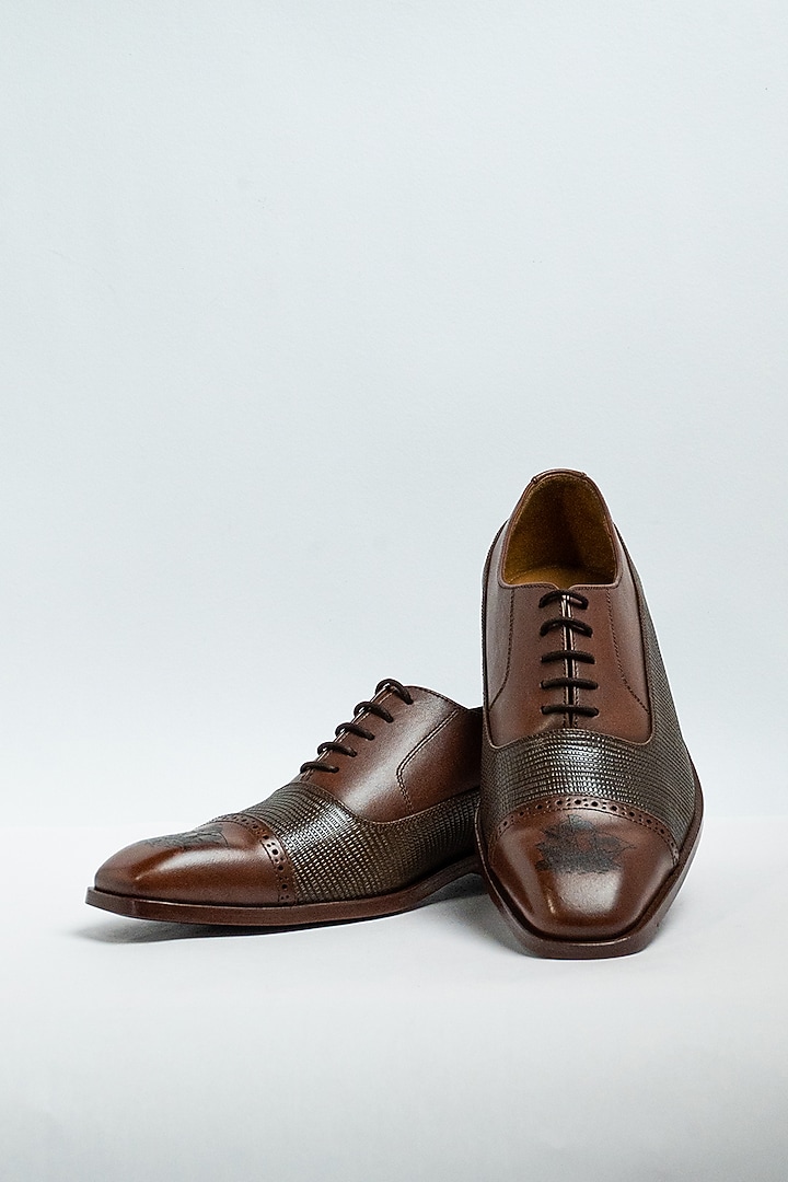 Brown Genuine Leather Formal Shoes by Aniket Gupta at Pernia's Pop Up Shop