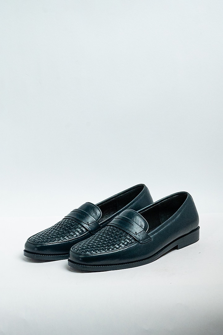 Navy Blue Genuine Leather Formal Shoes by Aniket Gupta at Pernia's Pop Up Shop