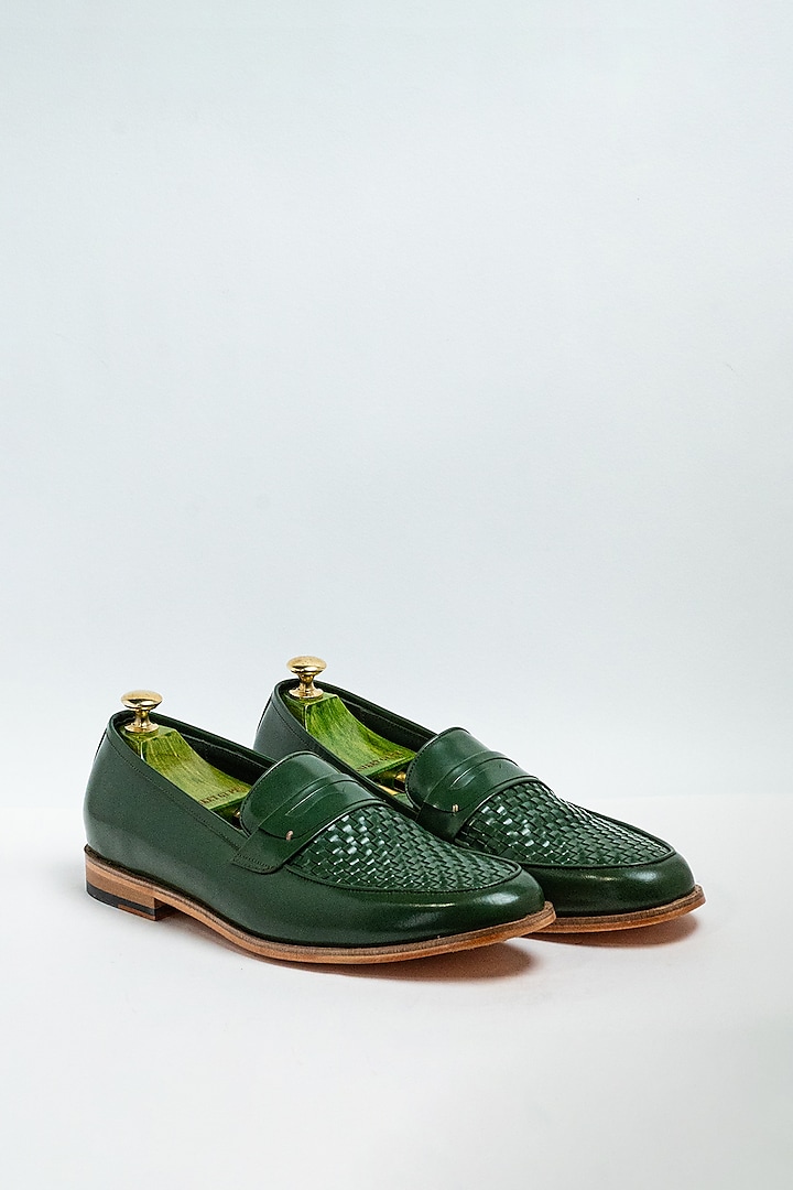 Bottle Green Genuine Leather Formal Shoes by Aniket Gupta