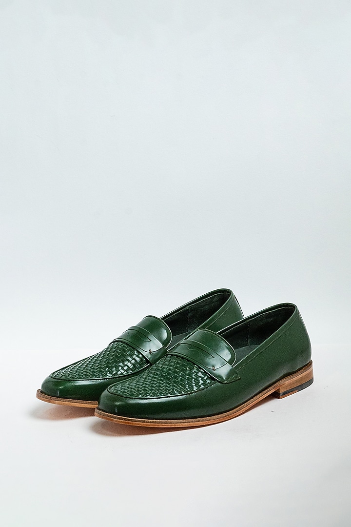 Bottle Green Genuine Leather Formal Shoes by Aniket Gupta at Pernia's Pop Up Shop