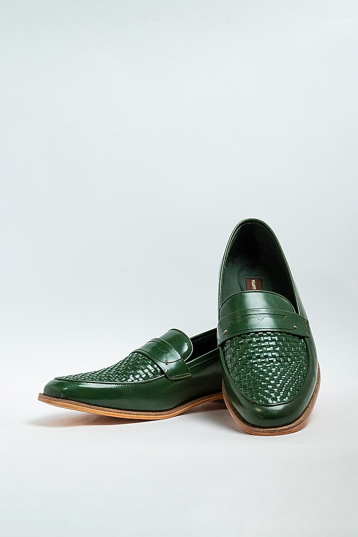 Bottle Green Genuine Leather Formal Shoes by Aniket Gupta at Pernia's Pop Up Shop