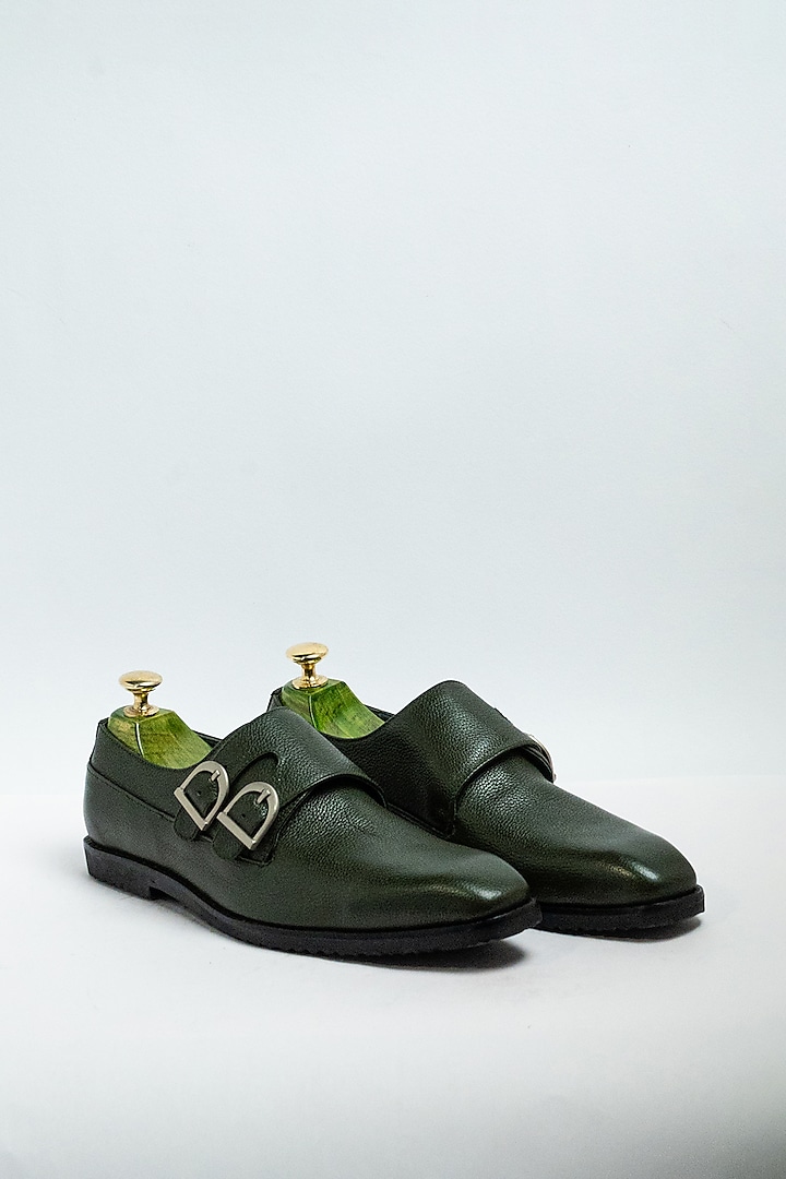 Green Genuine Leather Formal Shoes by Aniket Gupta