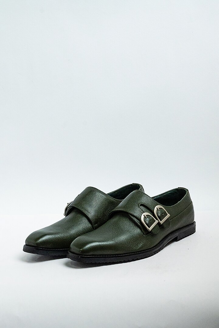 Green Genuine Leather Formal Shoes by Aniket Gupta at Pernia's Pop Up Shop