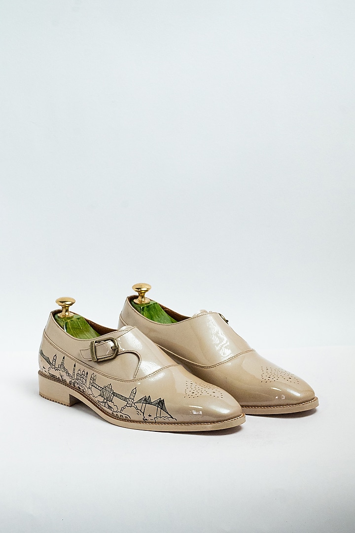 Beige Genuine Leather Formal Shoes by Aniket Gupta