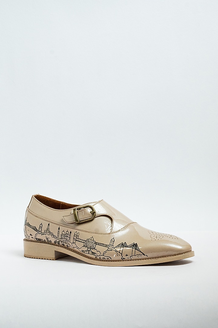 Beige Genuine Leather Formal Shoes by Aniket Gupta at Pernia's Pop Up Shop