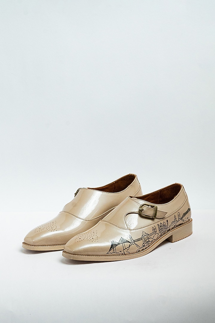 Beige Genuine Leather Formal Shoes by Aniket Gupta at Pernia's Pop Up Shop