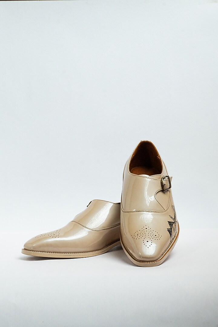 Beige Genuine Leather Formal Shoes by Aniket Gupta at Pernia's Pop Up Shop