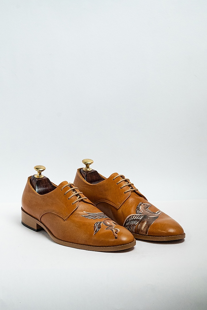 Light Tan Genuine Leather Formal Shoes by Aniket Gupta