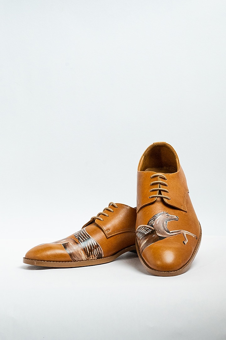 Light Tan Genuine Leather Formal Shoes by Aniket Gupta at Pernia's Pop Up Shop