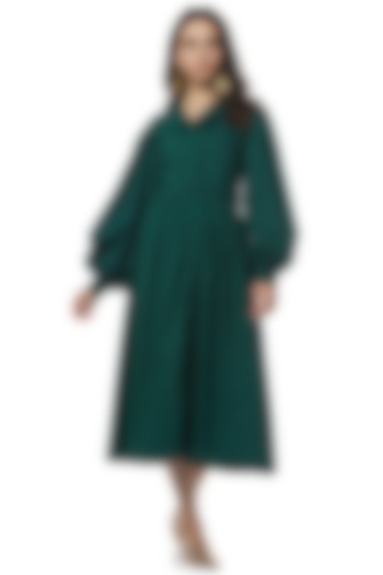 Emerald Green Dress With Bishop Sleeves by Ankita
