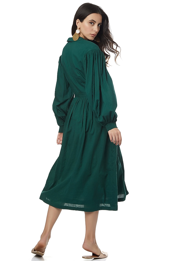 Emerald Green Dress With Bishop Sleeves by Ankita at Pernia's Pop Up Shop