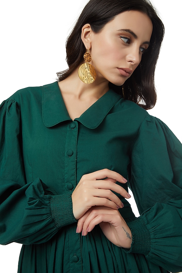 Emerald Green Dress With Bishop Sleeves by Ankita at Pernia's Pop Up Shop