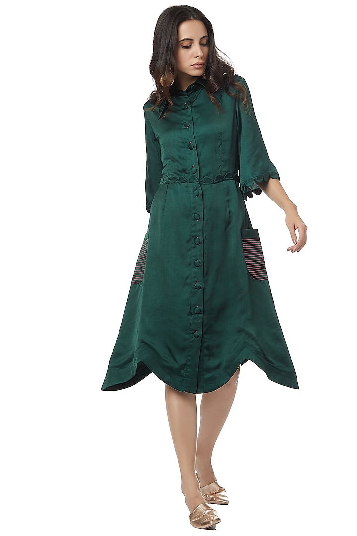 Emerald Green Dress With Cinched Waist by Ankita